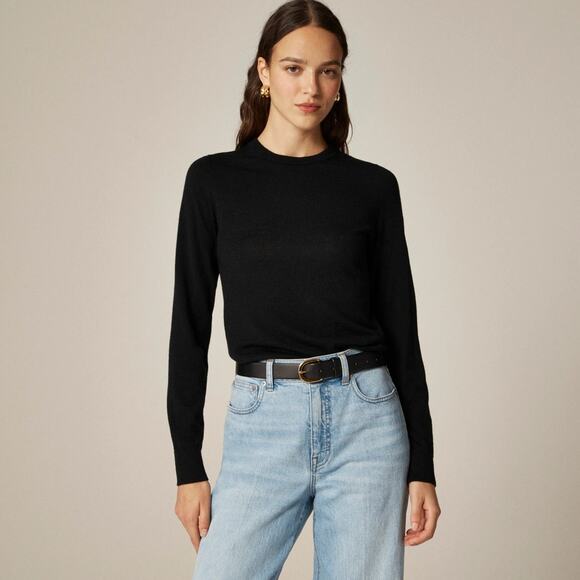 J.Crew Carolyn Fitted Crewneck Merino Wool Sweater XS Black Long Sleeve Stretch - Picture 1 of 6